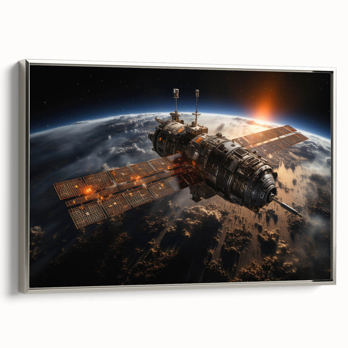 Satellite at Sunrise - Cosmic Wall Decor Space-Themed Canvas Art
