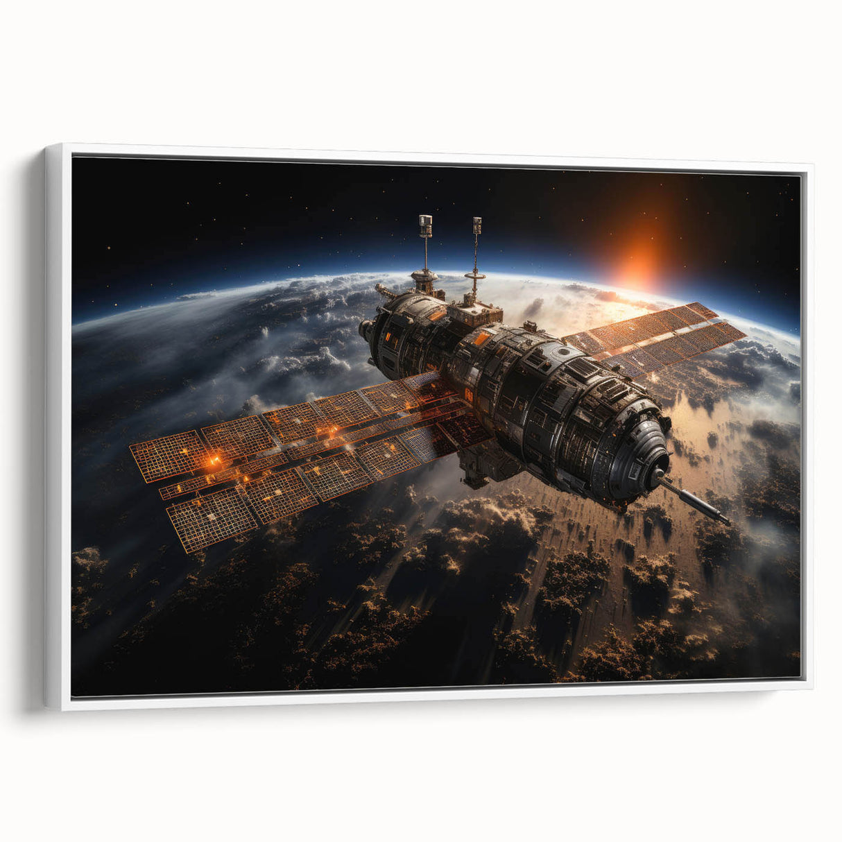 Satellite at Sunrise - Cosmic Wall Decor Space-Themed Canvas Art