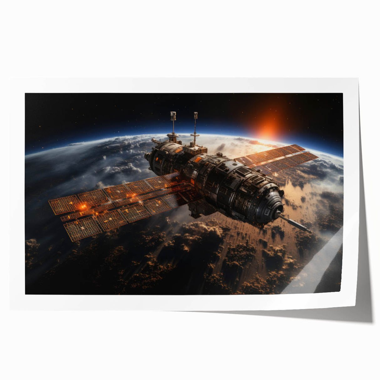 Satellite at Sunrise - Cosmic Wall Decor Space-Themed Canvas Art