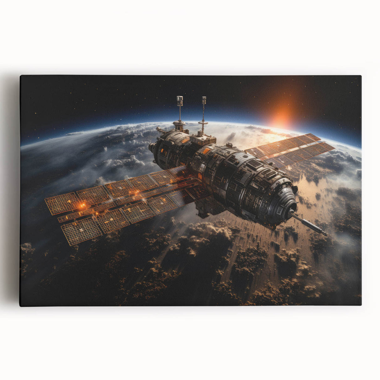 Satellite at Sunrise - Cosmic Wall Decor Space-Themed Canvas Art