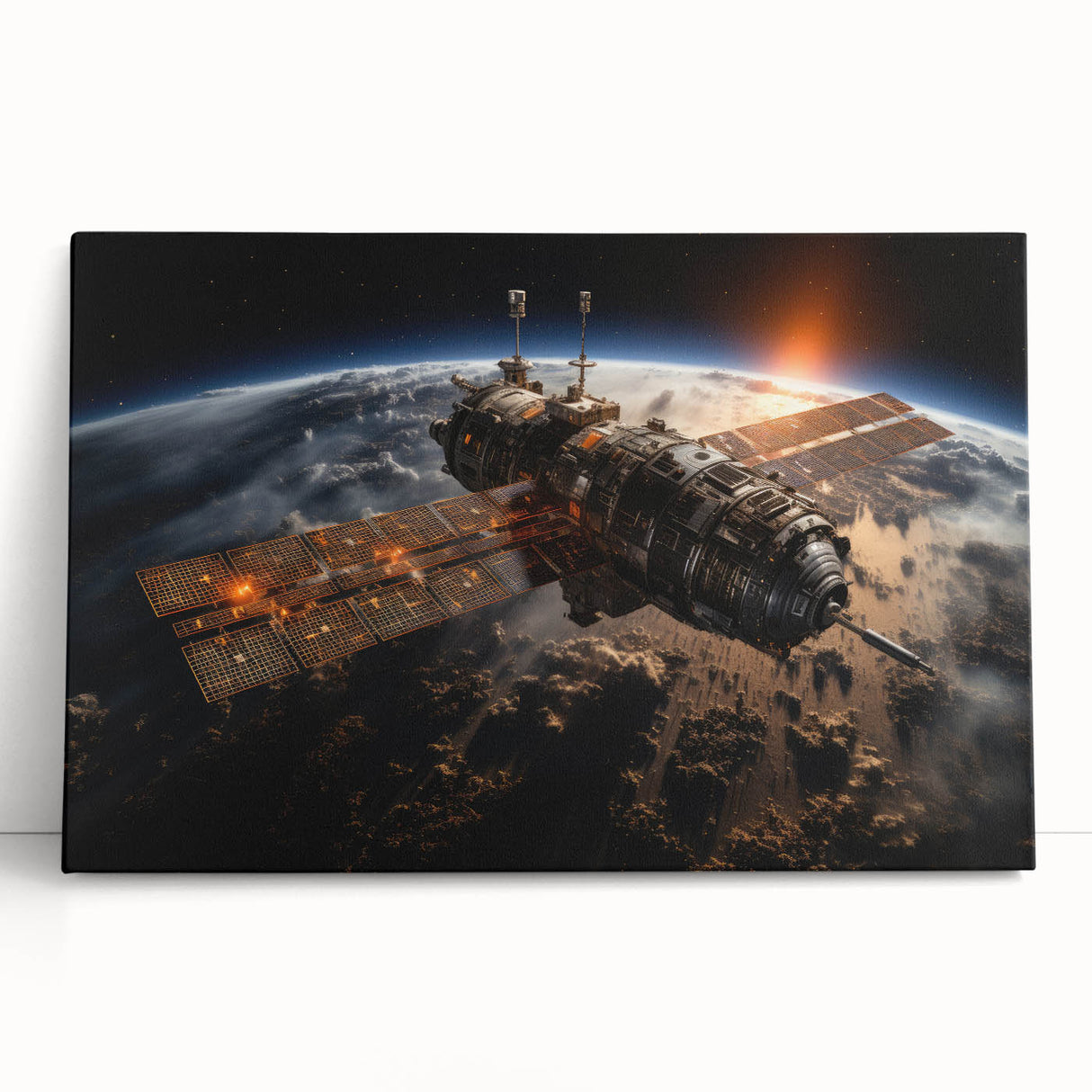 Satellite at Sunrise - Cosmic Wall Decor Space-Themed Canvas Art