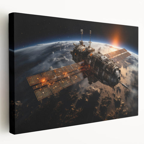 Satellite at Sunrise - Cosmic Wall Decor Space-Themed Canvas Art