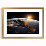 Satellite at Sunrise Over Earth - Stunning Cosmic Wall Decor Art