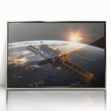 Satellite at Sunrise Over Earth - Stunning Cosmic Wall Decor Art