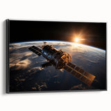 Satellite at Sunrise Over Earth - Stunning Cosmic Wall Decor Art