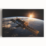Satellite at Sunrise Over Earth - Stunning Cosmic Wall Decor Art