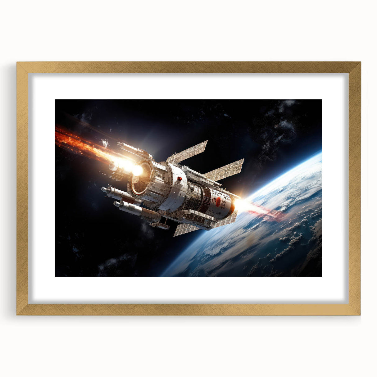 Satellite Launch Over Earth - Space-Themed Wall Art for Home Decor