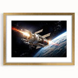 Satellite Launch Over Earth - Space-Themed Wall Art for Home Decor