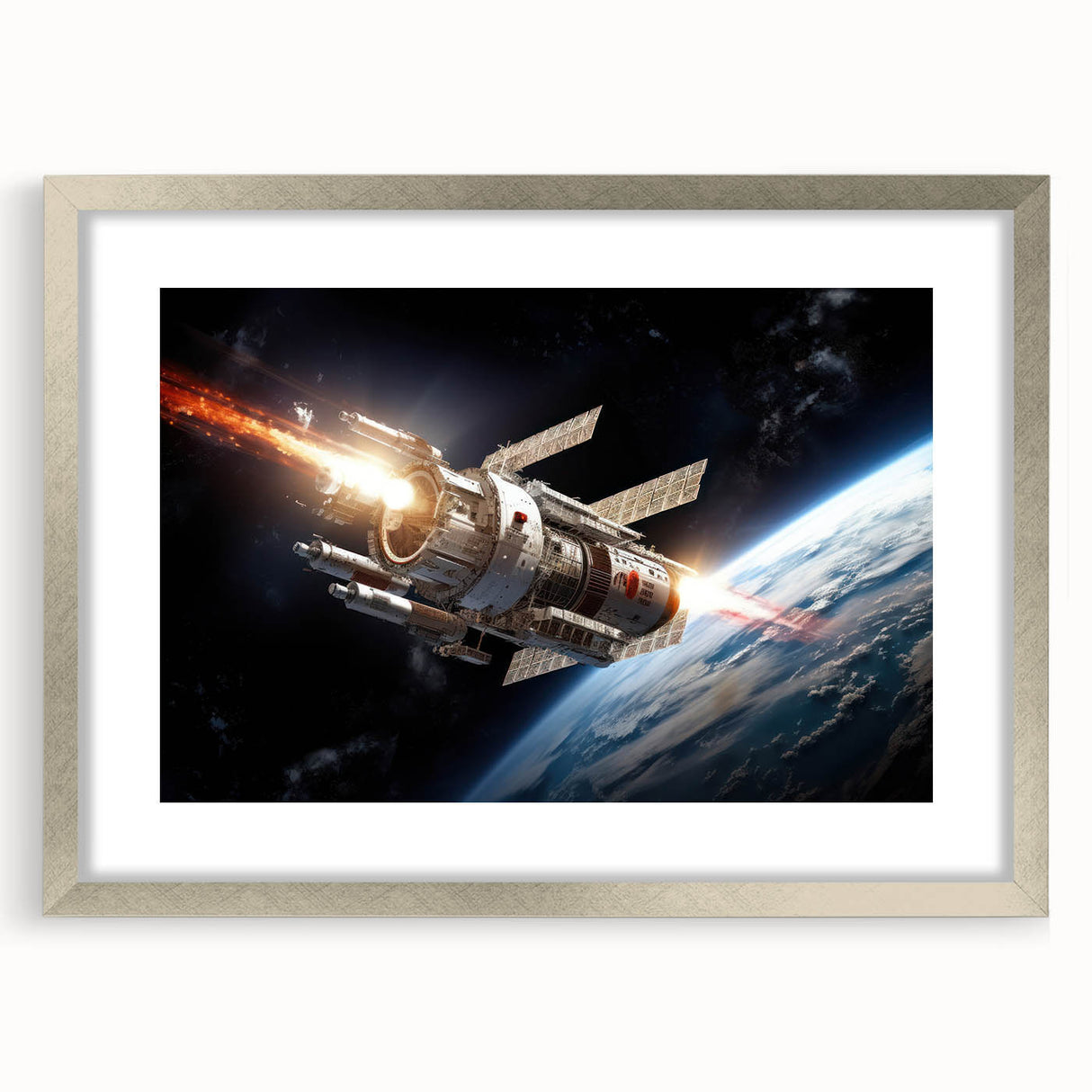 Satellite Launch Over Earth - Space-Themed Wall Art for Home Decor