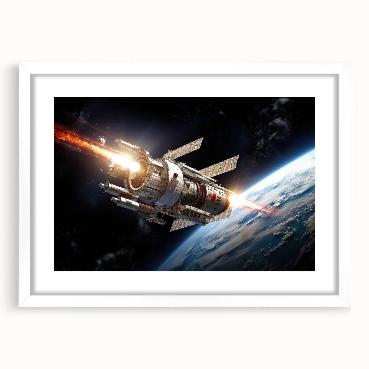 Satellite Launch Over Earth - Space-Themed Wall Art for Home Decor