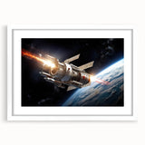 Satellite Launch Over Earth - Space-Themed Wall Art for Home Decor