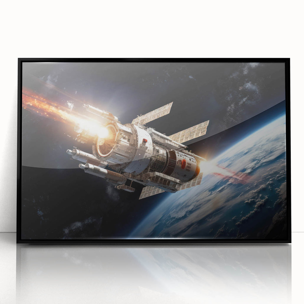 Satellite Launch Over Earth - Space-Themed Wall Art for Home Decor