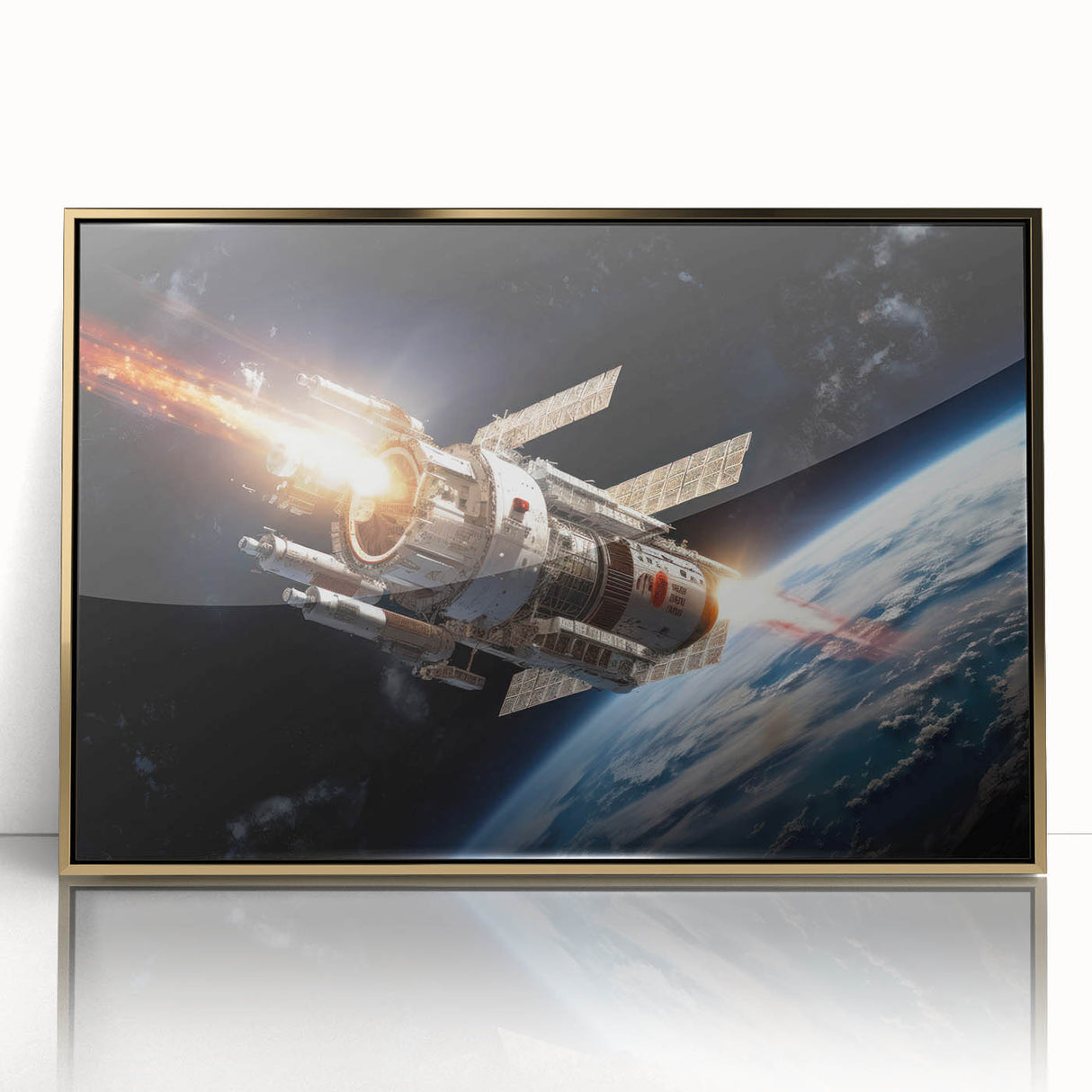 Satellite Launch Over Earth - Space-Themed Wall Art for Home Decor
