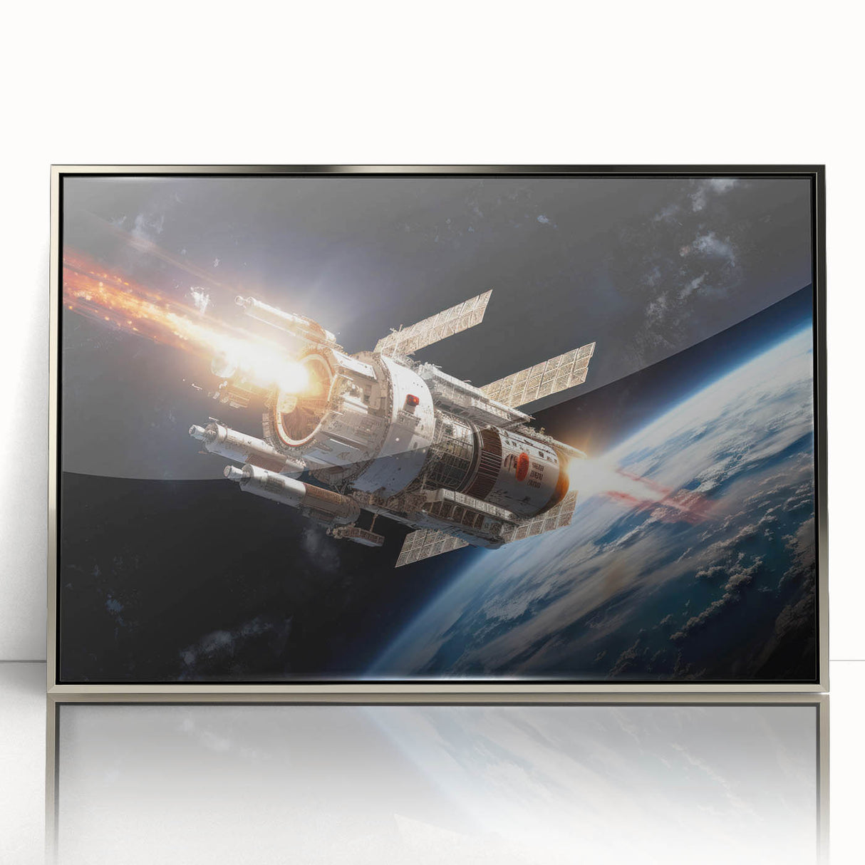 Satellite Launch Over Earth - Space-Themed Wall Art for Home Decor
