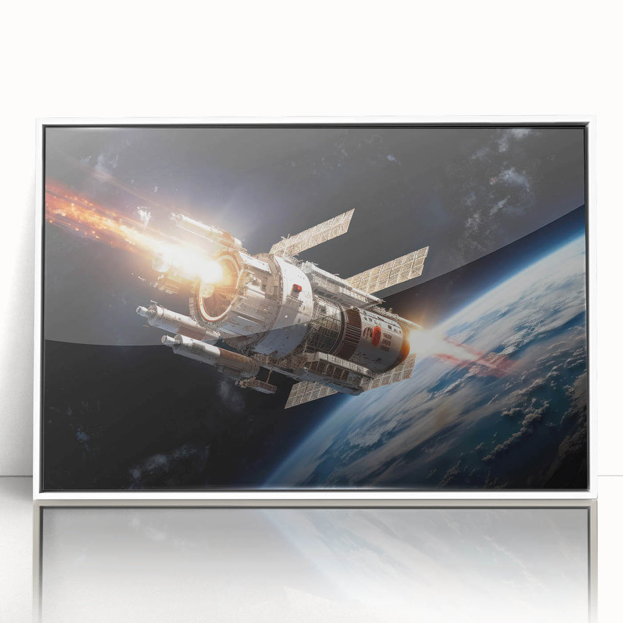 Satellite Launch Over Earth - Space-Themed Wall Art for Home Decor
