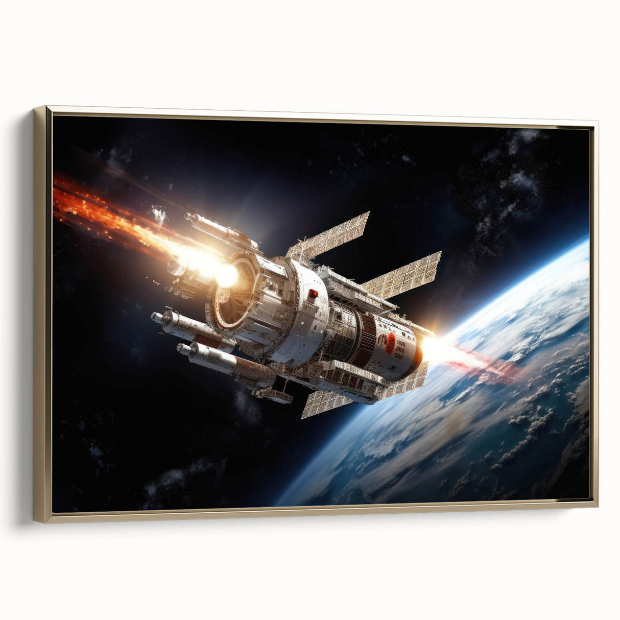 Satellite Launch Over Earth - Space-Themed Wall Art for Home Decor