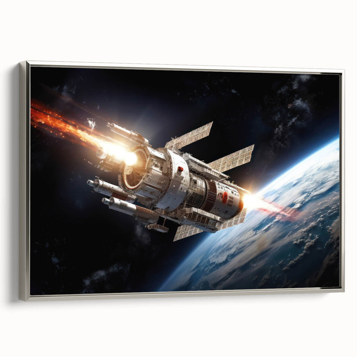 Satellite Launch Over Earth - Space-Themed Wall Art for Home Decor