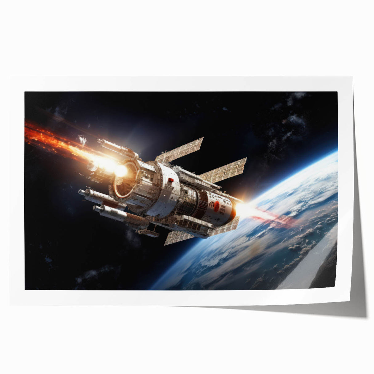 Satellite Launch Over Earth - Space-Themed Wall Art for Home Decor