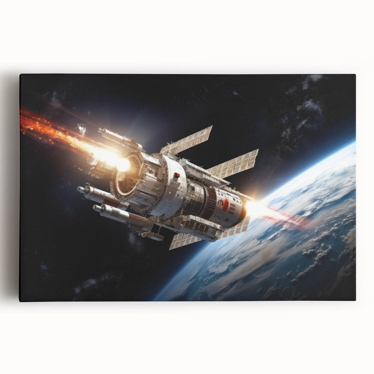 Satellite Launch Over Earth - Space-Themed Wall Art for Home Decor