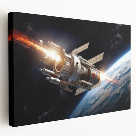 Satellite Launch Over Earth - Space-Themed Wall Art for Home Decor