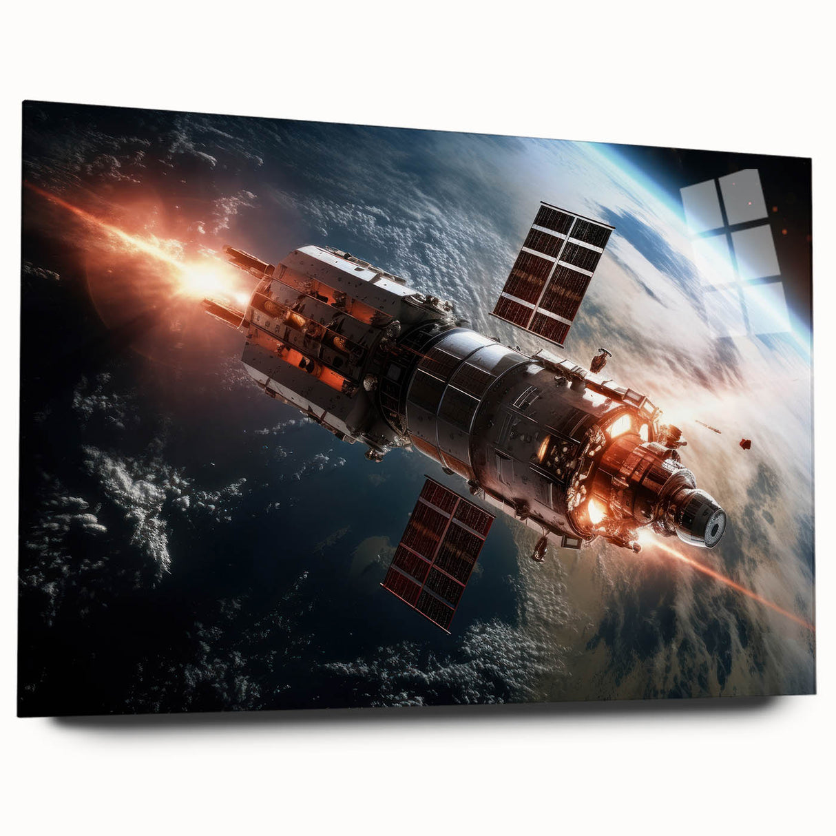 Satellite Firing Through Space - Cosmic Wall Art for Space Lovers