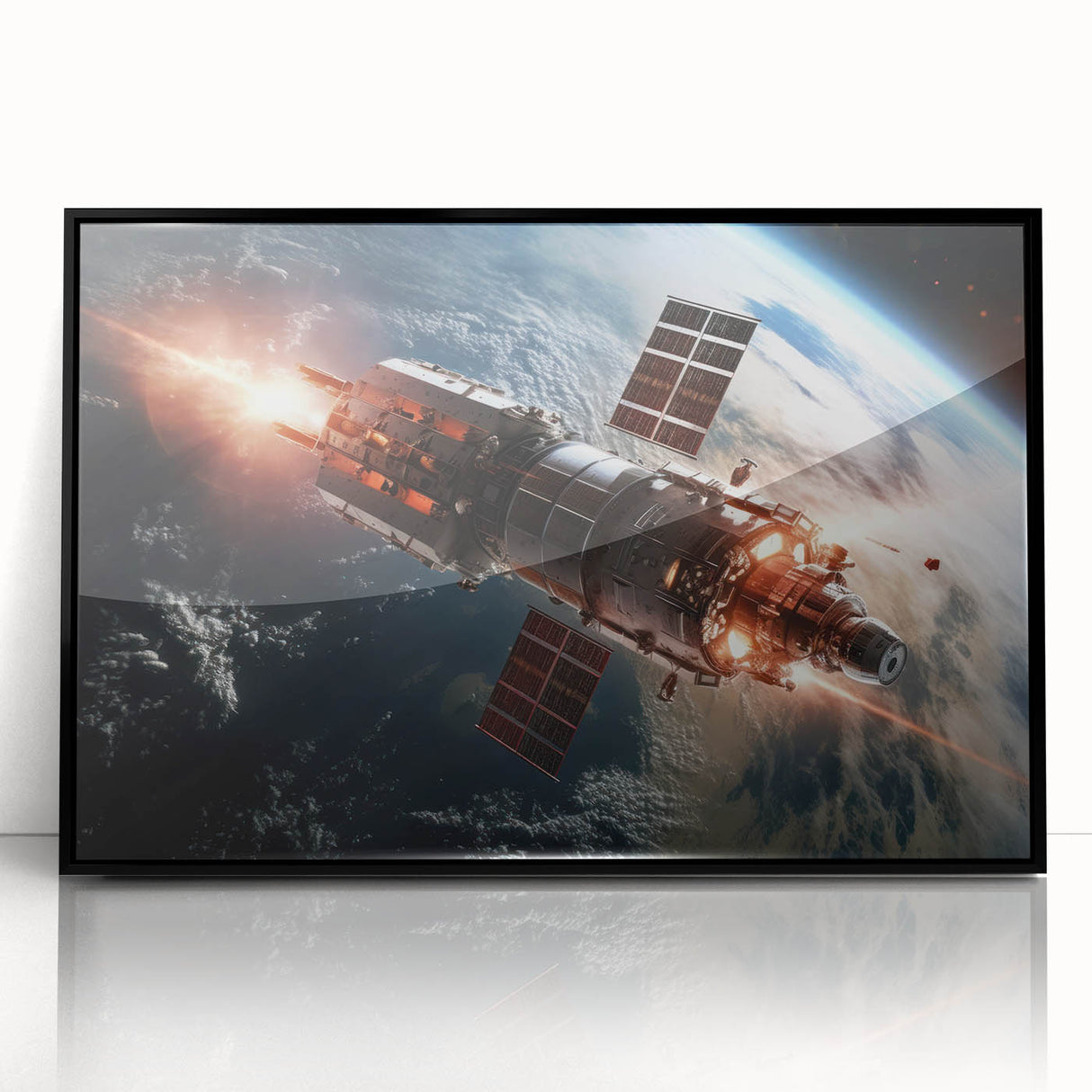 Satellite Firing Through Space - Cosmic Wall Art for Space Lovers
