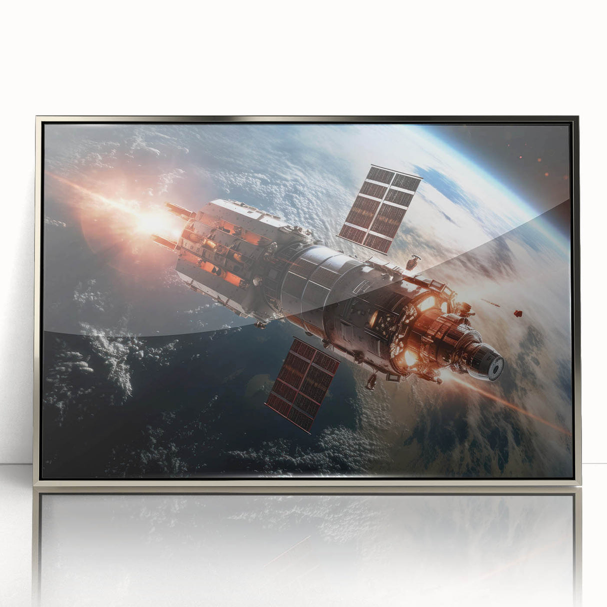 Satellite Firing Through Space - Cosmic Wall Art for Space Lovers