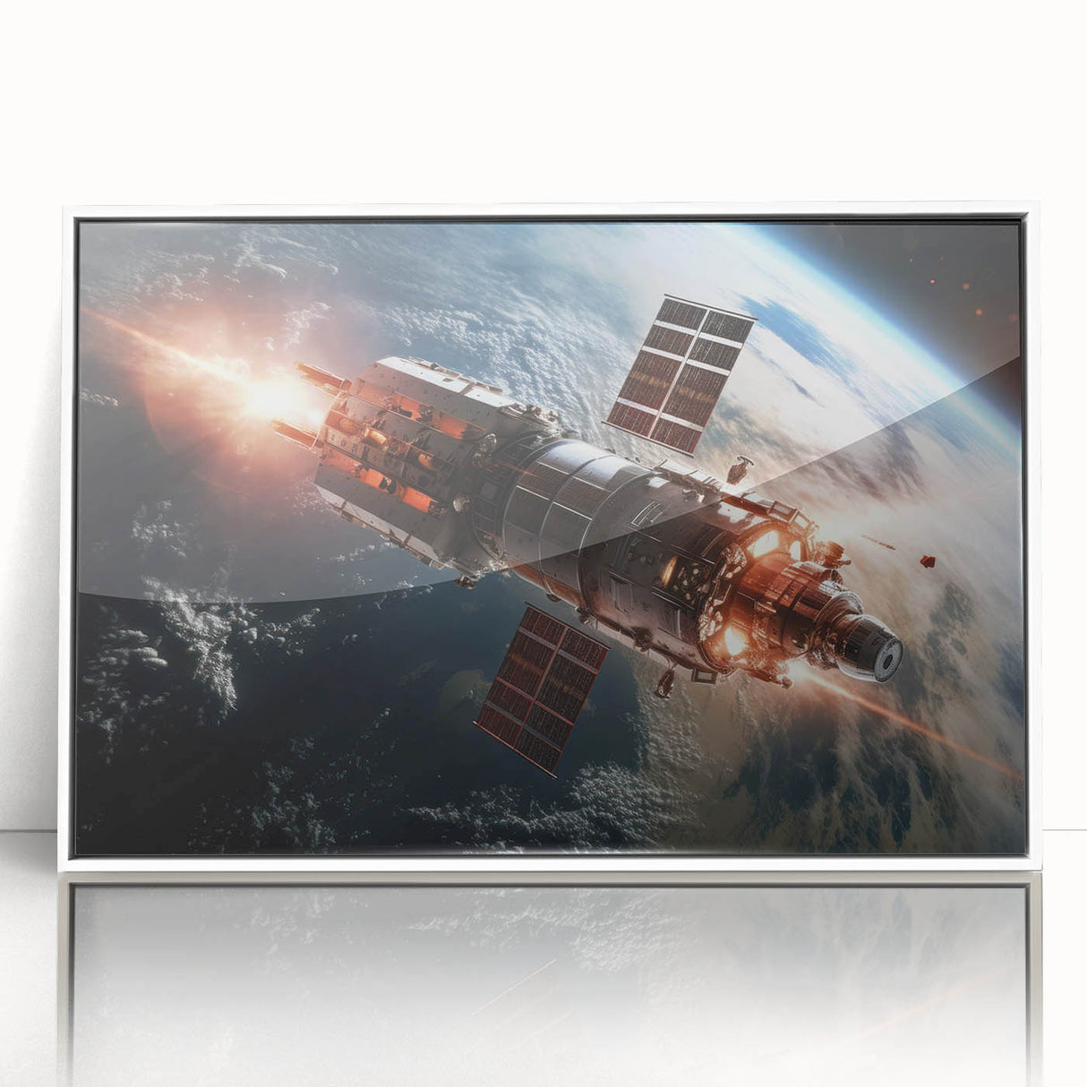 Satellite Firing Through Space - Cosmic Wall Art for Space Lovers