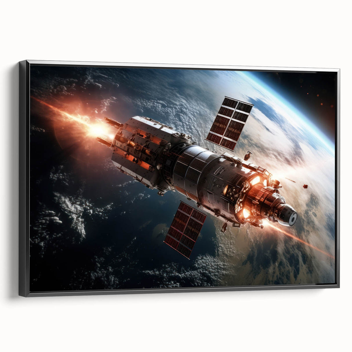 Satellite Firing Through Space - Cosmic Wall Art for Space Lovers