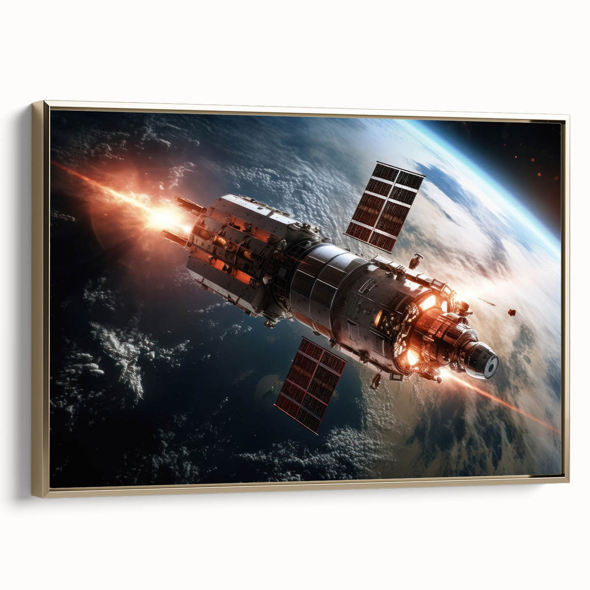 Satellite Firing Through Space - Cosmic Wall Art for Space Lovers