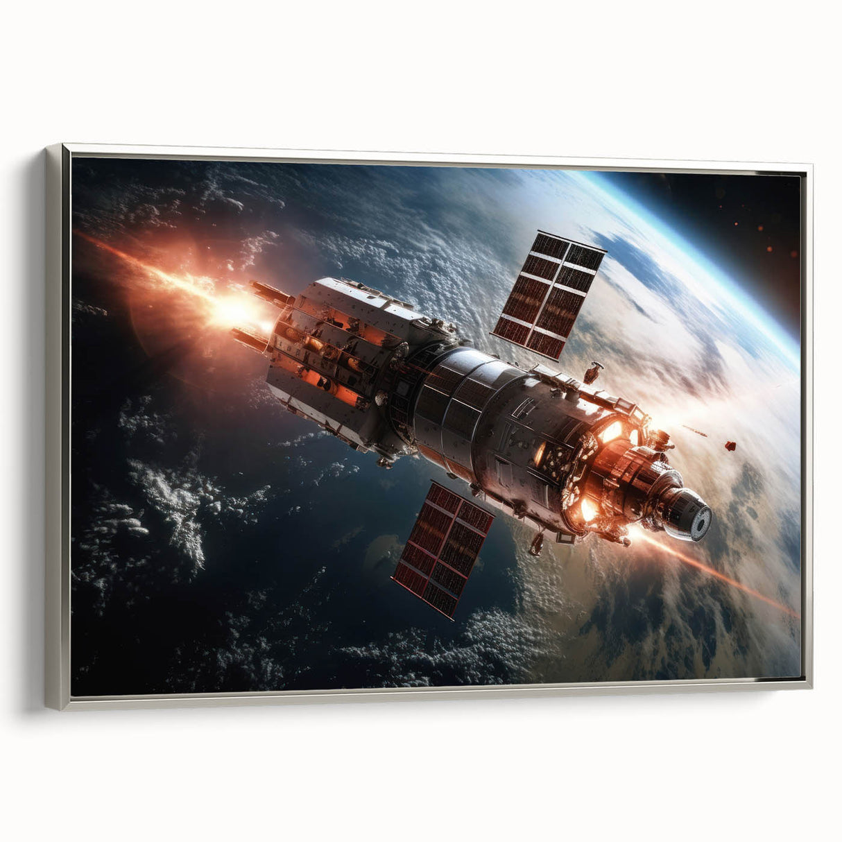 Satellite Firing Through Space - Cosmic Wall Art for Space Lovers