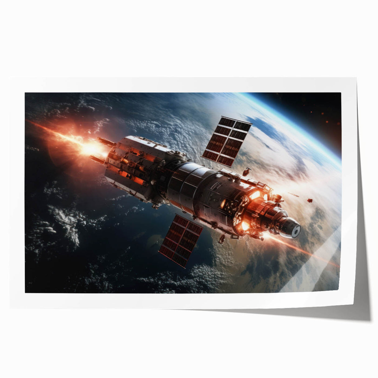 Satellite Firing Through Space - Cosmic Wall Art for Space Lovers