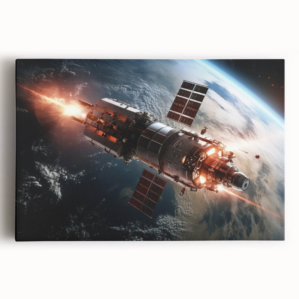 Satellite Firing Through Space - Cosmic Wall Art for Space Lovers