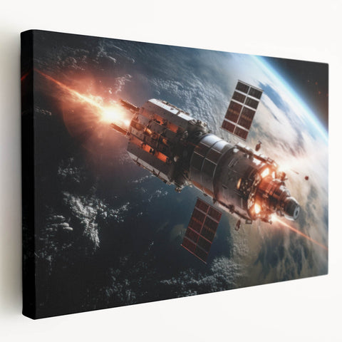 Satellite Firing Through Space - Cosmic Wall Art for Space Lovers
