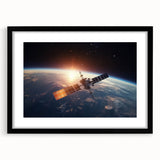 Satellite at Sunrise Over Earth - Stunning Cosmic Wall Decor Art