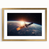Satellite at Sunrise Over Earth - Stunning Cosmic Wall Decor Art