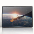 Satellite at Sunrise Over Earth - Stunning Cosmic Wall Decor Art