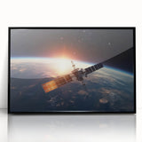 Satellite at Sunrise Over Earth - Stunning Cosmic Wall Decor Art
