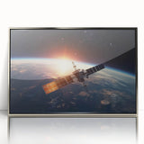 Satellite at Sunrise Over Earth - Stunning Cosmic Wall Decor Art