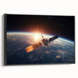 Satellite at Sunrise Over Earth - Stunning Cosmic Wall Decor Art