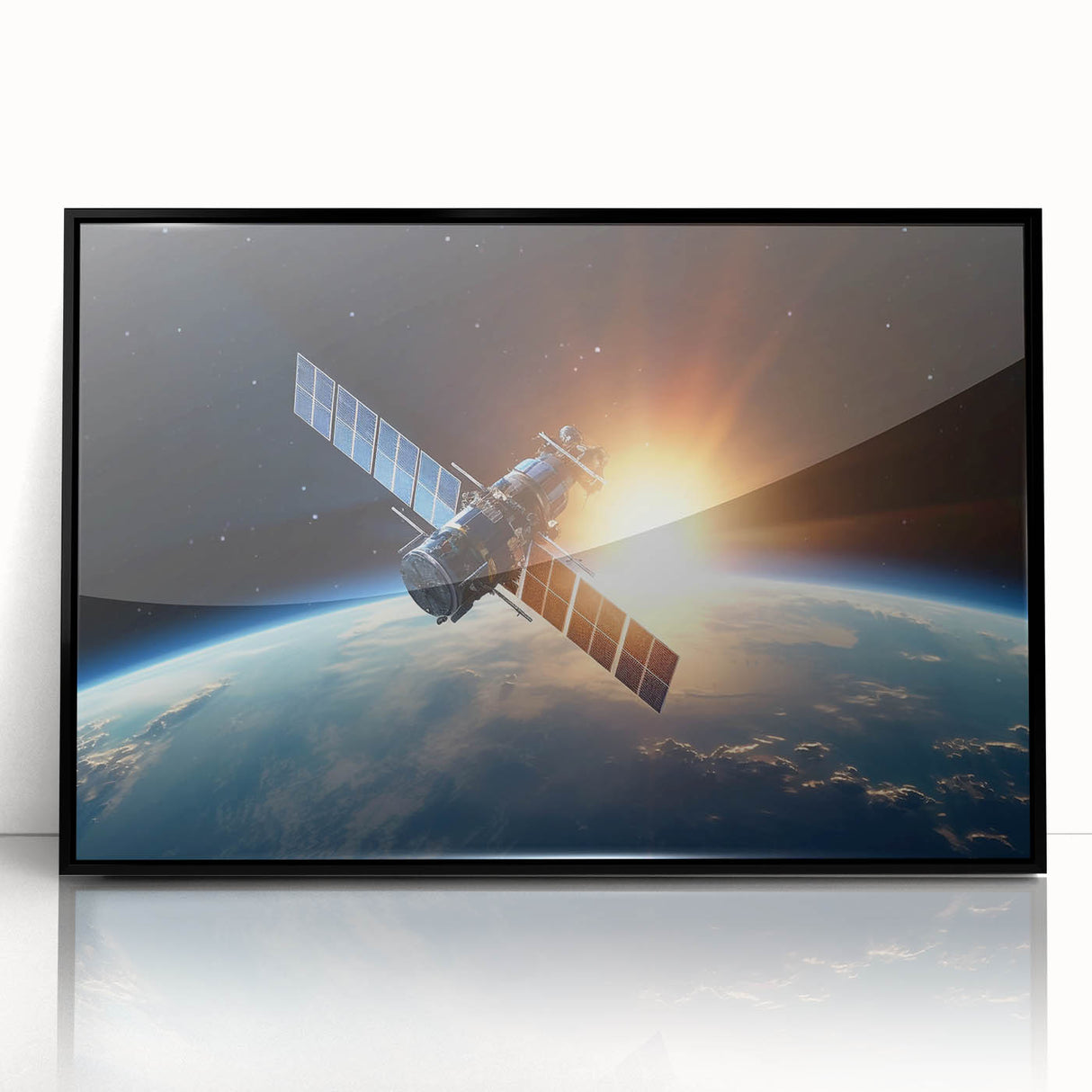 Satellite at Sunrise Over Earth - Cosmic Wall Art for Space Lovers