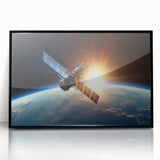 Satellite at Sunrise Over Earth - Cosmic Wall Art for Space Lovers