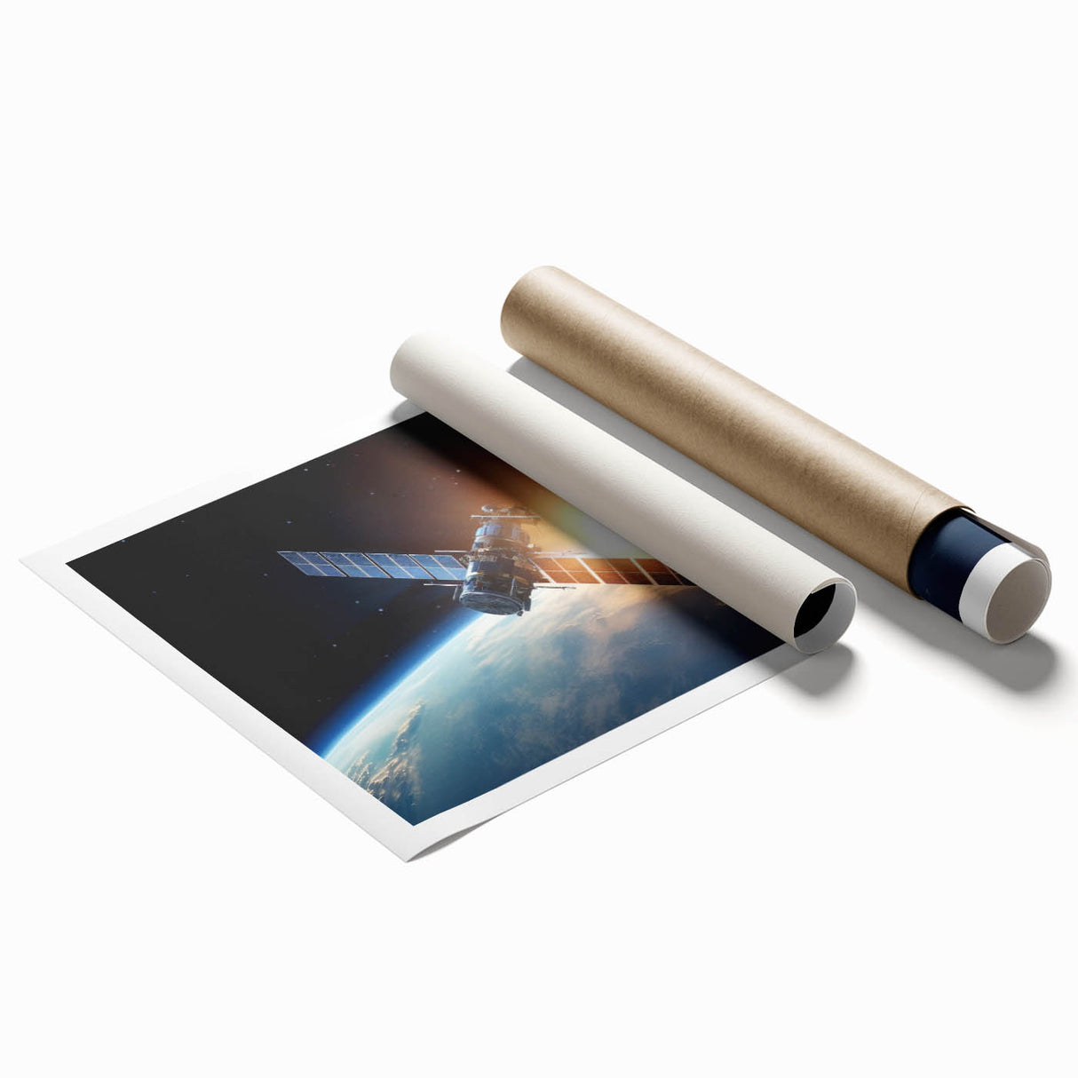 Satellite at Sunrise Over Earth - Cosmic Wall Art for Space Lovers