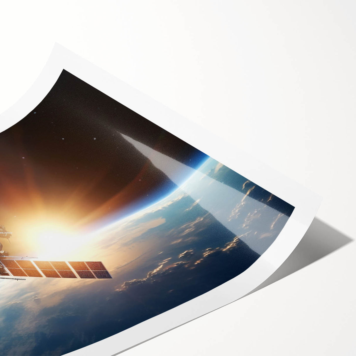 Satellite at Sunrise Over Earth - Cosmic Wall Art for Space Lovers