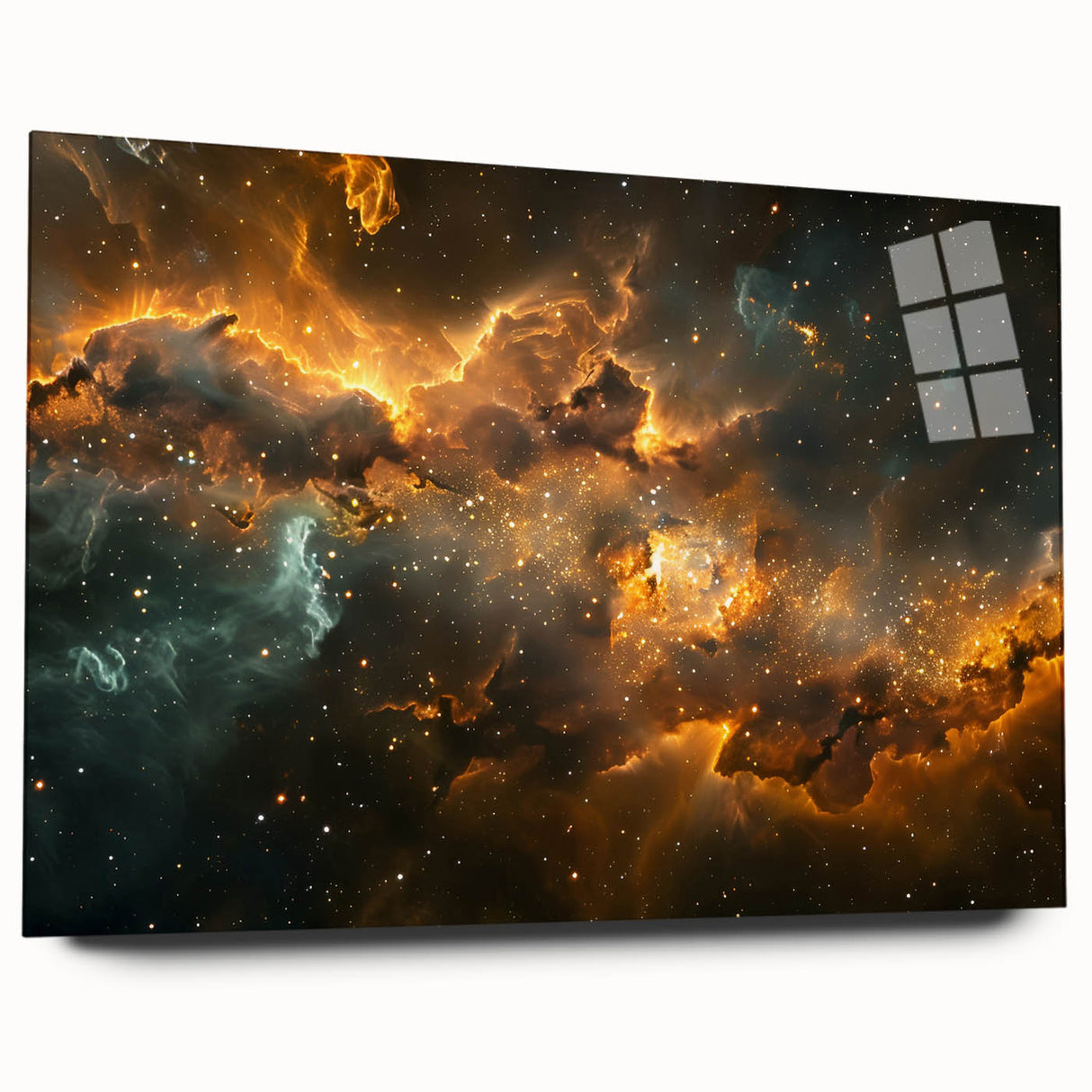 Golden Nebula Explosion Art - Space-Themed Cosmic Wall Decor Print