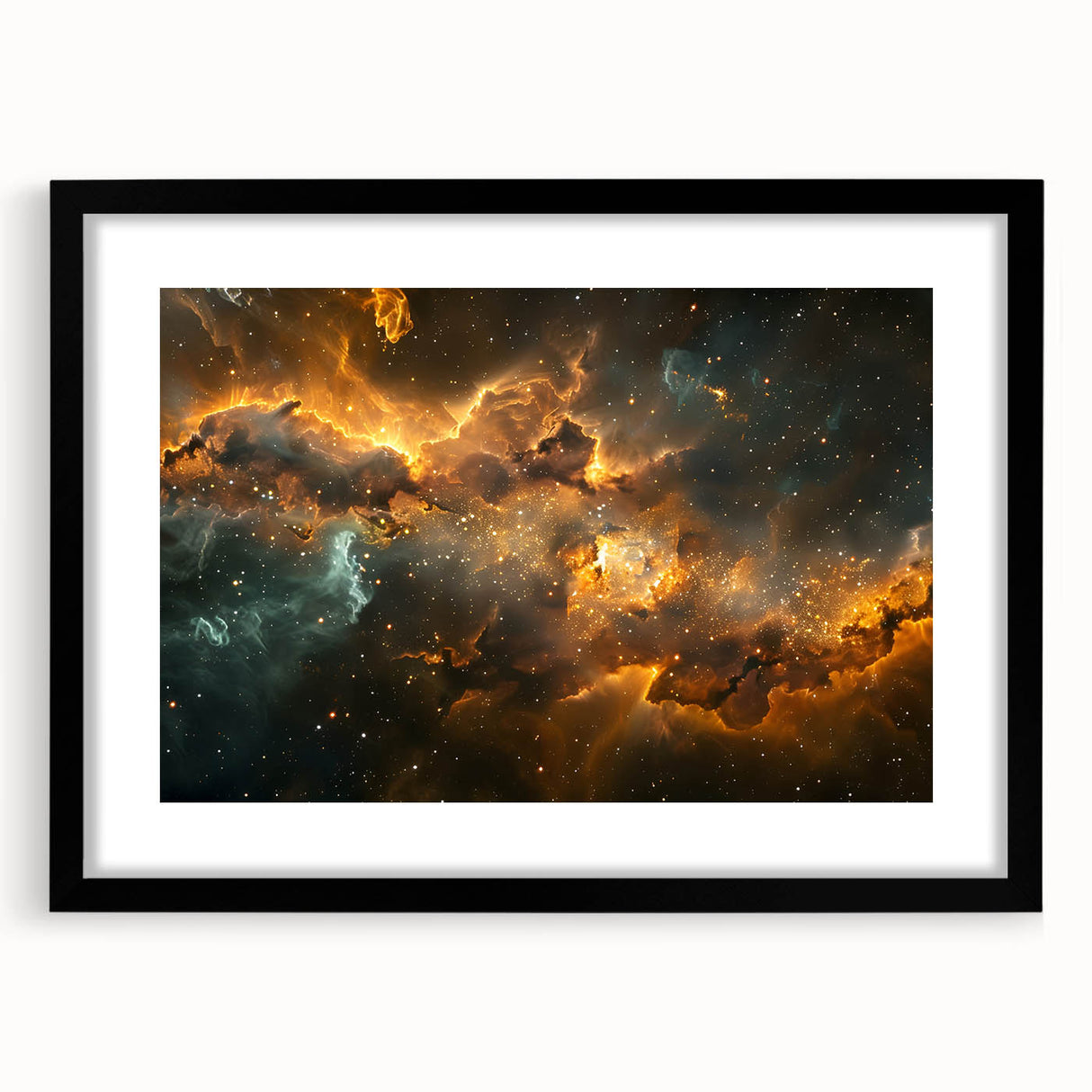 Golden Nebula Explosion Art - Space-Themed Cosmic Wall Decor Print