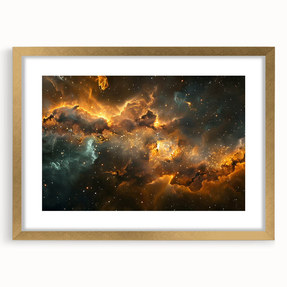 Golden Nebula Explosion Art - Space-Themed Cosmic Wall Decor Print