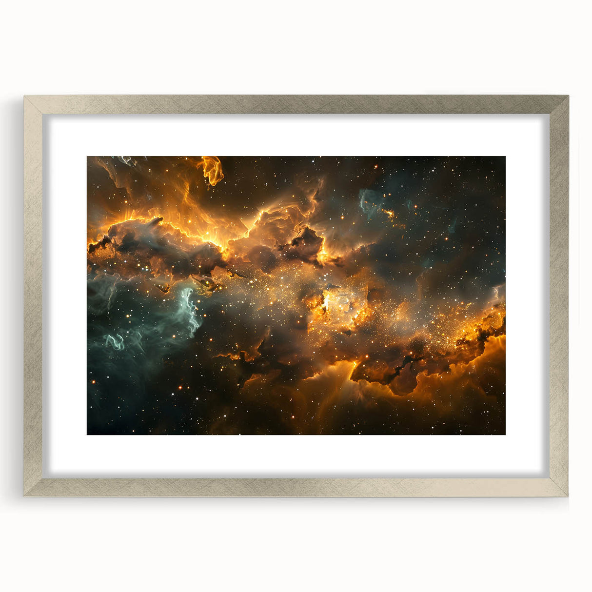 Golden Nebula Explosion Art - Space-Themed Cosmic Wall Decor Print