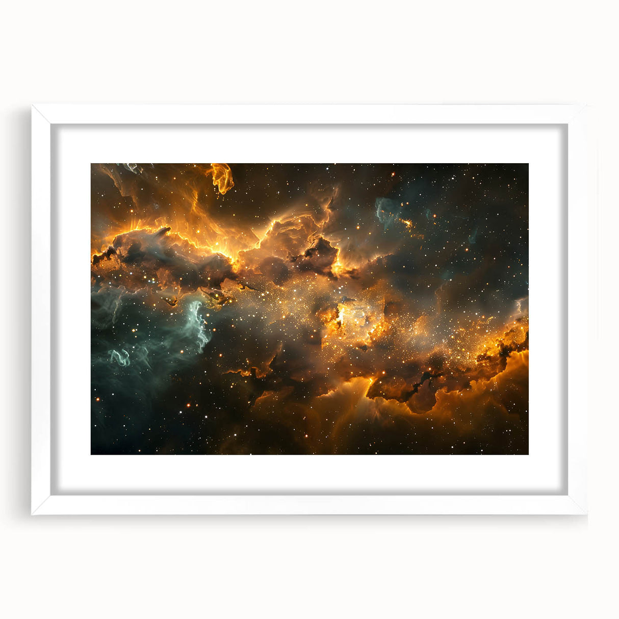 Golden Nebula Explosion Art - Space-Themed Cosmic Wall Decor Print