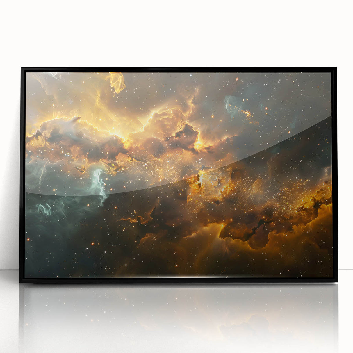Golden Nebula Explosion Art - Space-Themed Cosmic Wall Decor Print